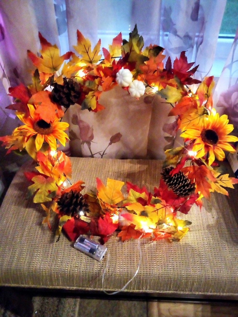 Fall Harvest Wreath String Lights Orange & Yellow